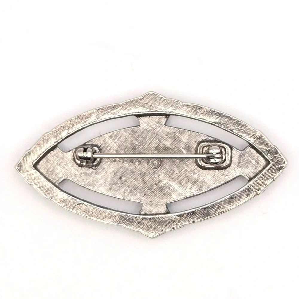 Avon Victorian Elegance Style Oval Brooch‎ Pin Mother of Pearl Faux Marcasite
